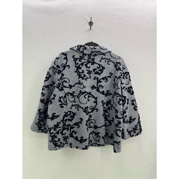 COLDWATER CREEK Ornate Gray/Black Flocked Boiled Wool 3/4 Sleeve Jacket Size XL - Picture 2 of 8